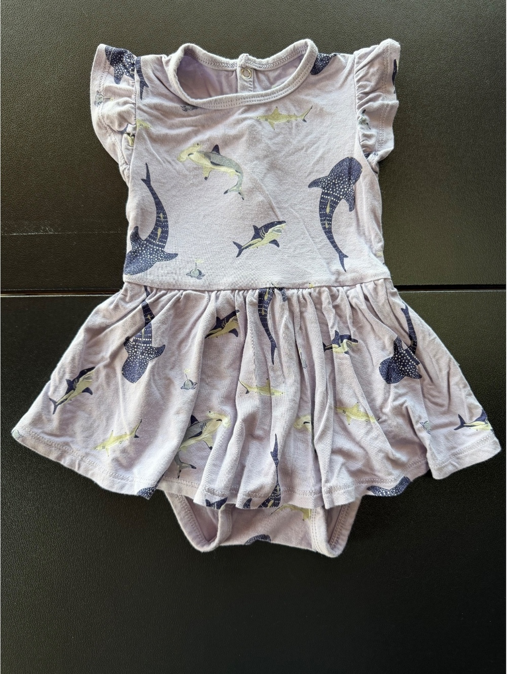 Kyte Baby 6-12M Bamboo Shark Whale Shark Skirted Bodysuit Dress Flutter Sleeve